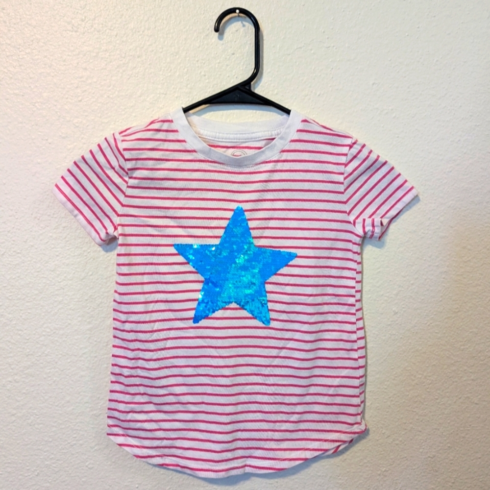 Wonder Nation Pink and White Striped Short Sleeve Tee 6-6X